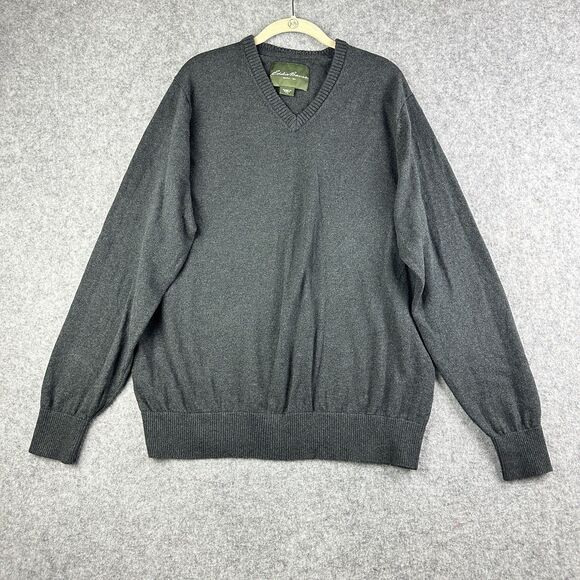 Eddie Bauer Cotton Cashmere Sweater Womens TXL Tall Gray Preppy Casual V-Neck - Picture 1 of 11
